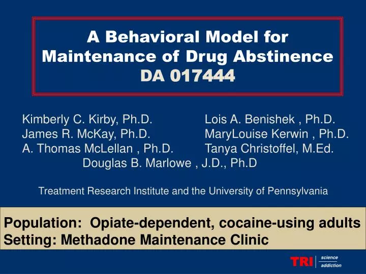 a behavioral model for maintenance of drug abstinence da 017444