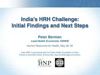 India's HRH Challenge: Initial Findings and Next Steps
