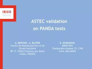 ASTEC validation on PANDA tests