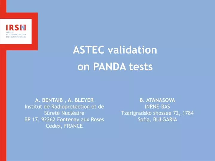 astec validation on panda tests