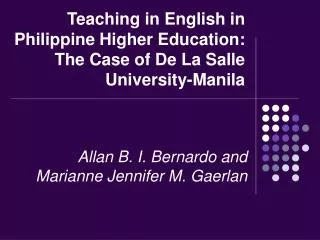 Teaching in English in Philippine Higher Education: The Case of De La Salle University-Manila