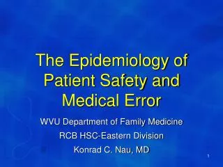 The Epidemiology of Patient Safety and Medical Error
