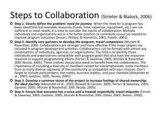 Steps to Collaboration (Strieter &amp; Blalock, 2006)