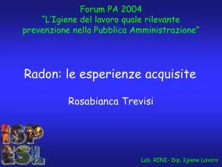 radon le esperienze acquisite