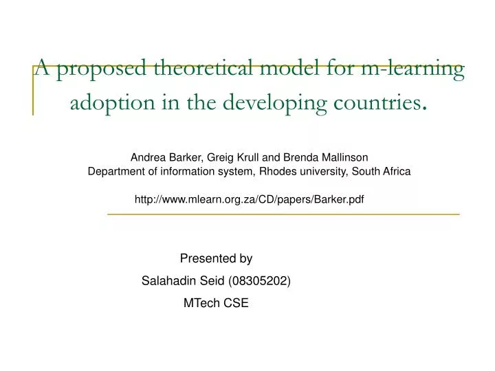 a proposed theoretical model for m learning adoption in the developing countries