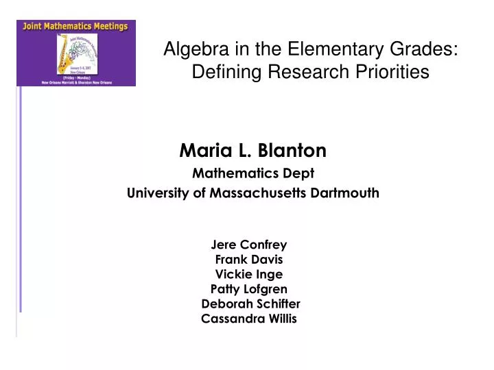 algebra in the elementary grades defining research priorities