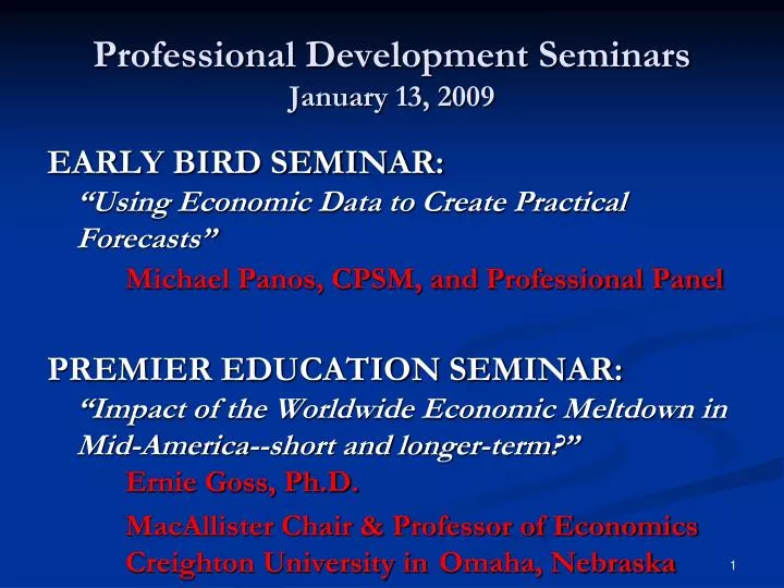 professional development seminars january 13 2009