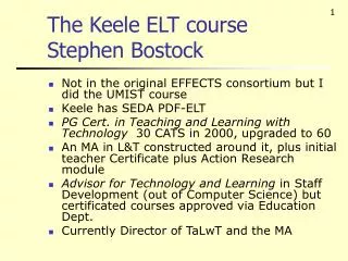 The Keele ELT course Stephen Bostock