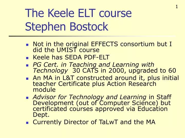 the keele elt course stephen bostock
