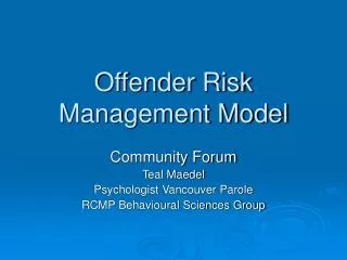 Offender Risk Management Model