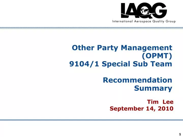 other party management opmt 9104 1 special sub team recommendation summary