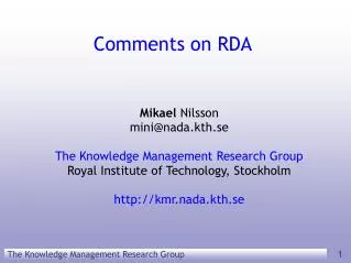 Comments on RDA
