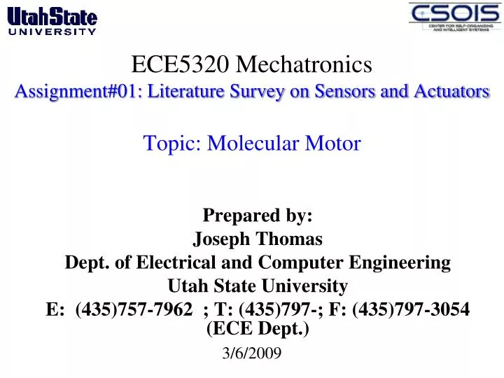 ece5320 mechatronics assignment 01 literature survey on sensors and actuators topic molecular motor