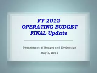 FY 2012 OPERATING BUDGET FINAL Update