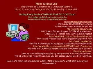 Math Tutorial Lab Department of Mathematics &amp; Computer Science Bronx Community College of the City University of New