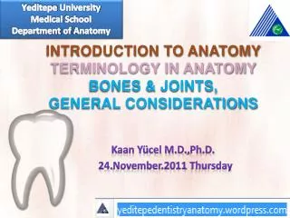 INTRODUCTION TO ANATOMY TERMINOLOGY IN ANATOMY BONES &amp; JOINTS, GENERAL CONSIDERATIONS