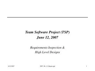 Team Software Project (TSP) June 12, 2007 Requirements Inspection &amp; High Level Designs