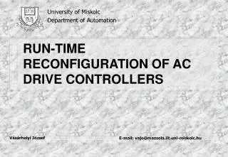 RUN-TIME RECONFIGURATION OF AC DRIVE CONTROLLERS