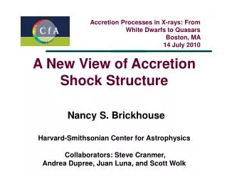 Accretion Processes in X-rays: From White Dwarfs to Quasars Boston, MA 14 July 2010