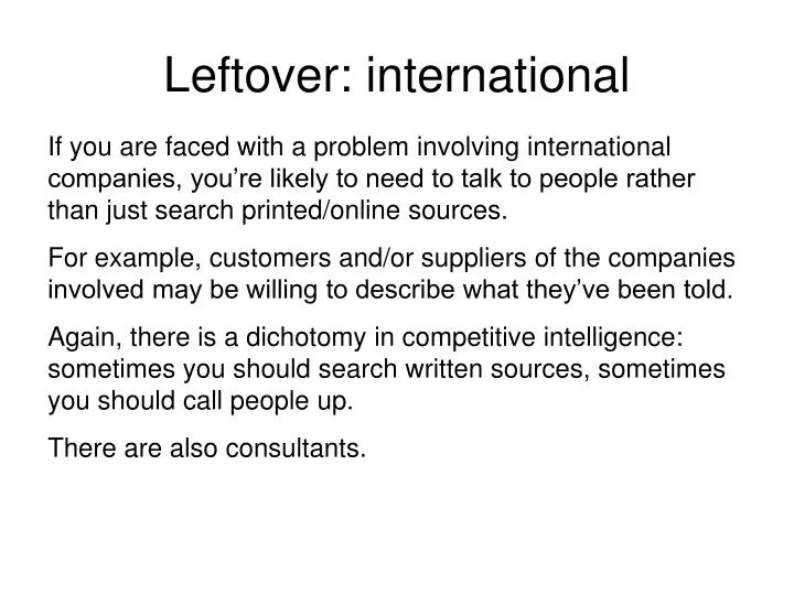 leftover international