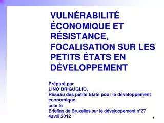 VULNÉRABILITÉ ÉCONOMIQUE ET RÉSISTANCE, FOCALISATION SUR LES PETITS ÉTATS EN DÉVELOPPEMENT