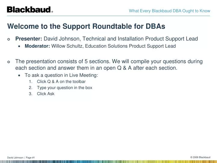 welcome to the support roundtable for dbas