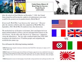 United States History II Road Map for Success: World War II (1939-1945)