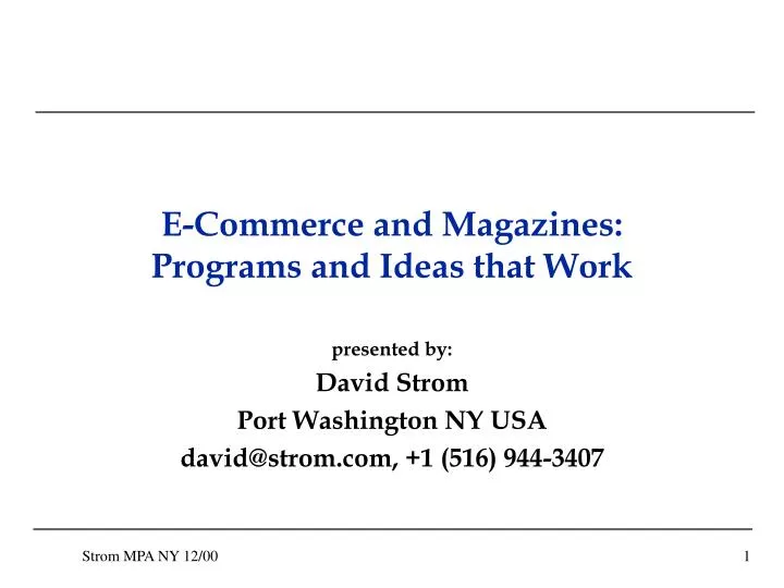 e commerce and magazines programs and ideas that work