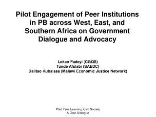 Pilot Engagement of Peer Institutions in PB across West, East, and Southern Africa on Government Dialogue and Advocacy