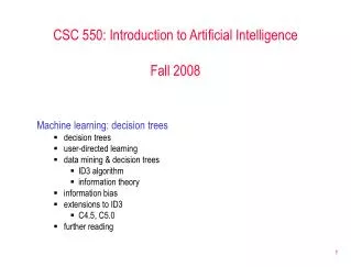 CSC 550: Introduction to Artificial Intelligence Fall 2008