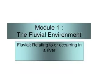 Module 1 : The Fluvial Environment