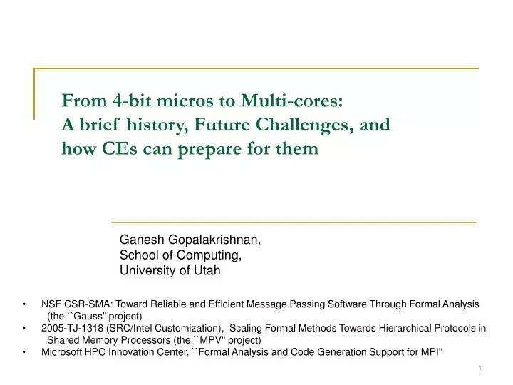 from 4 bit micros to multi cores a brief history future challenges and how ces can prepare for them