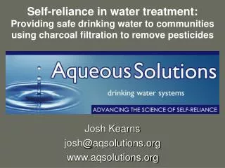 Self-reliance in water treatment: Providing safe drinking water to communities using charcoal filtration to remove pesti