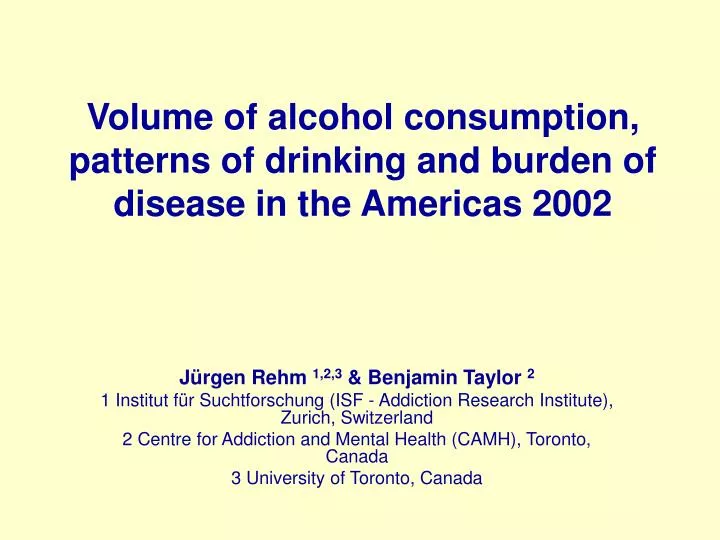 volume of alcohol consumption patterns of drinking and burden of disease in the americas 2002