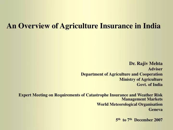 an overview of agriculture insurance in india