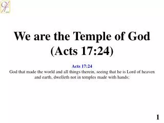 We are the Temple of God Solomon's Temple is a model of the New Testament believer