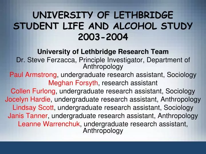university of lethbridge student life and alcohol study 2003 2004
