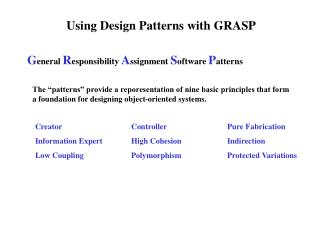 Using Design Patterns with GRASP