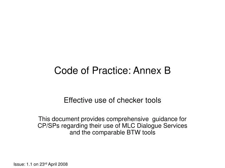 code of practice annex b