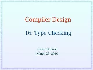 Compiler Design 16. Type Checking