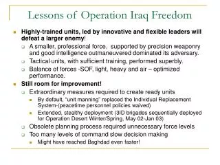 Lessons of Operation Iraq Freedom