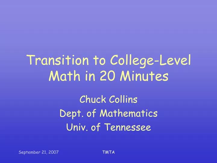 transition to college level math in 20 minutes