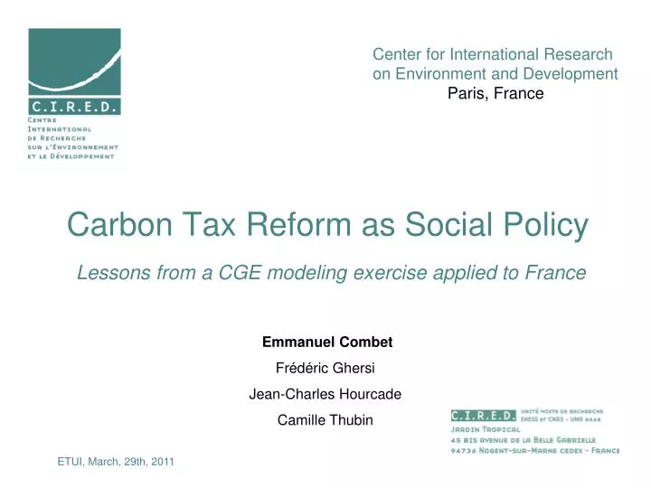 carbon tax reform as social policy lessons from a cge modeling exercise applied to france