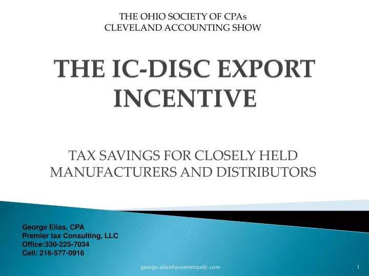 the ic disc export incentive