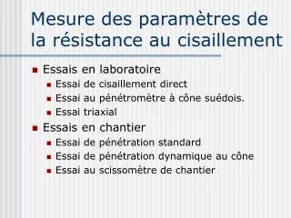 mesure des param tres de la r sistance au cisaillement