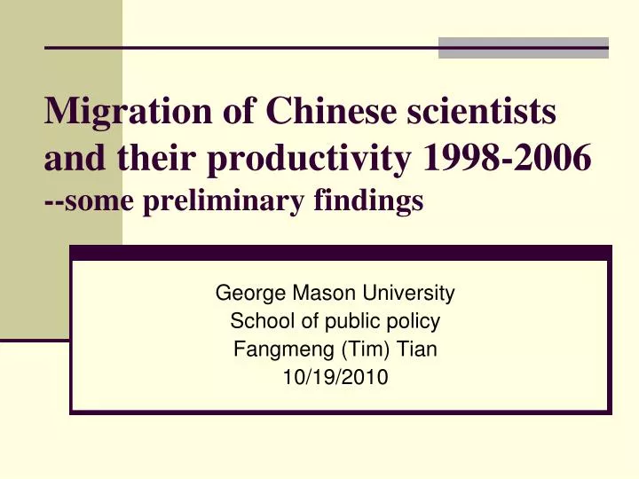 migration of chinese scientists and their productivity 1998 2006 some preliminary findings