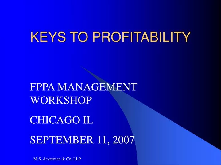 keys to profitability