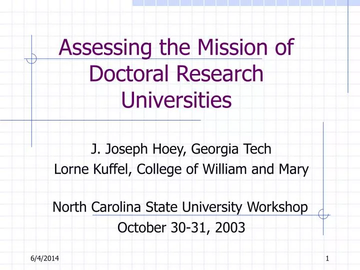 assessing the mission of doctoral research universities