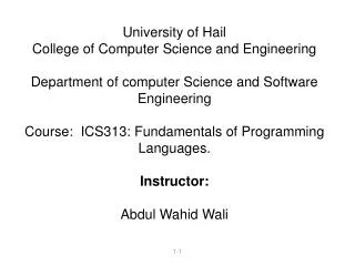 University of Hail College of Computer Science and Engineering Department of computer Science and Software Engineering