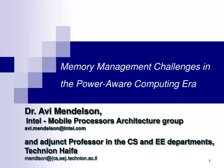 memory management challenges in the power aware computing era